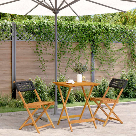 vidaXL Ensemble de bistro 3 pcs noir résine tressée et bois massif (1/5)