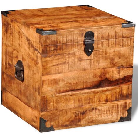 Vidaxl – Coffre de rangement cubique en bois de manguier brut – Dimensions 46 x 46 x 46 cm – Finition cirée – Fabrication artisanale