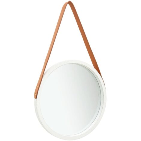 Vidaxl – Miroir mural rond 40 cm – Sangle réglable en similicuir – Verre et bois d'ingénierie – Décor vintage moderne (1/6)