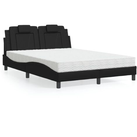 vidaXL Lit Viana avec matelas noir 140x200 cm similicuir (1/5)