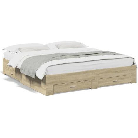 vidaXL Cadre de lit avec tiroirs sans matelas chêne sonoma 180x200 cm