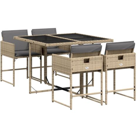 Vidaxl – Ensemble à manger de jardin 5 pcs – Résine tressée beige – Table 110x106x73 cm – Chaises avec coussins épais – Dossier rabattable (1/5)
