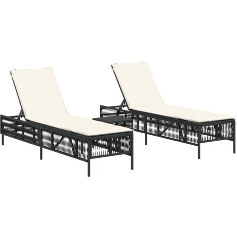 vidaXL Chaises longues lot de 2 avec table noir résine tressée (1/5)