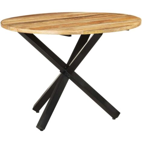 Vidaxl – Table à dîner ronde 100x100x75 cm en bois de manguier brut – Pieds en acier enduit de poudre – Durable et unique (1/5)