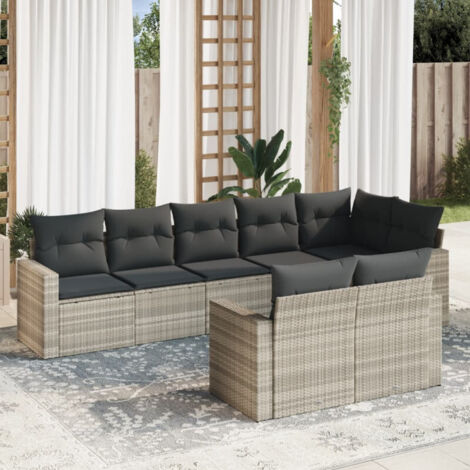 vidaXL Salon de jardin 8 pcs avec coussins gris clair résine tressée (1/4)
