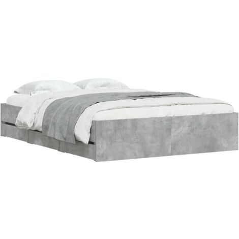 Cadre de lit avec tiroirs sans matelas gris béton 135x190 cm vidaXL