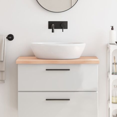 Comptoir de salle de bain 80x50x4 cm bois massif non traité (1/5)