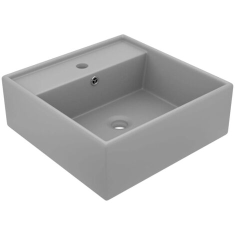 Vidaxl – Vasque à poser carrée 41x41 cm en céramique gris clair mat – Trop-plein intégré – Installation au-dessus du comptoir – Design moderne