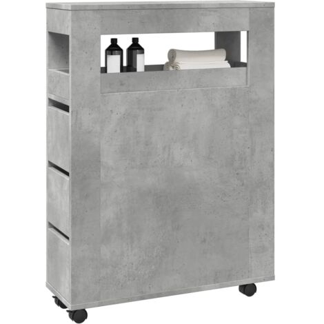 Vidaxl – Meuble étroit de salle de bain à roulettes gris béton – Dimensions 65x23x90 cm – Bois d'ingénierie – 4 roulettes dont 2 avec freins (1/6)