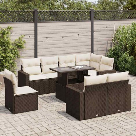 vidaXL Salon de jardin avec coussins 9 pcs marron résine tressée (1/5)