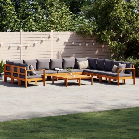 vidaXL Salon de jardin avec coussins 9 pcs bois massif d'acacia