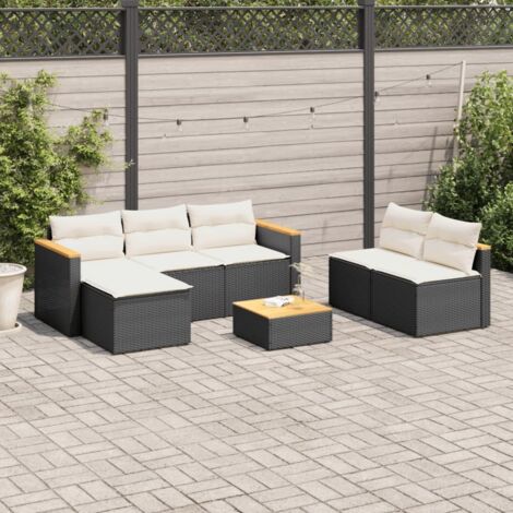 Salon de jardin 5 pcs avec coussins noir résine tressée acacia vidaXL (1/5)