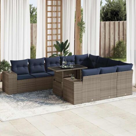 vidaXL Ensemble de canapés de jardin 11 pcs et coussins rotin acacia (1/5)