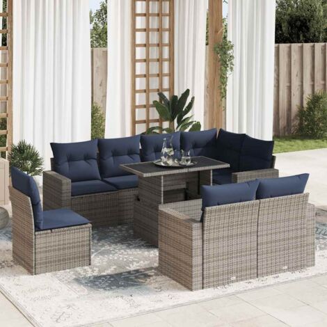 vidaXL Salon de jardin avec coussins 9 pcs gris résine tressée acacia (1/5)