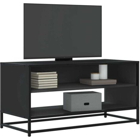 vidaXL Meuble TV noir 91x40x46 cm bois d'ingénierie et métal (1/5)