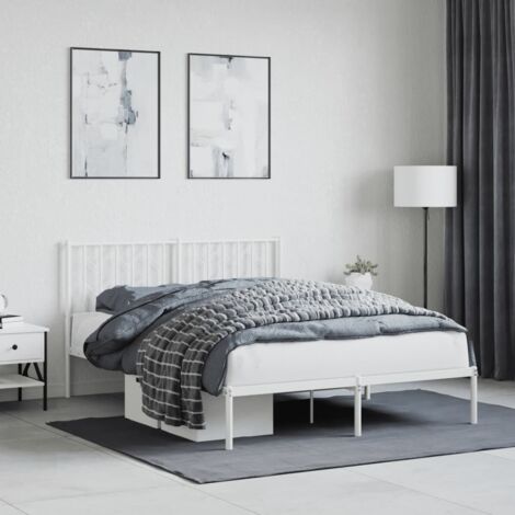 Vidaxl – Cadre de lit métal blanc 140x190 cm – Acier avec lattes métalliques – Hauteur libre 26 cm – Espace de rangement sous le lit (1/5)