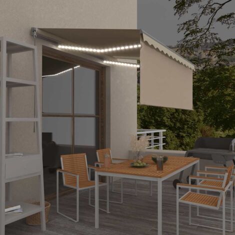 Auvent rétractable manuel avec store et LED 3,5x2,5 m Crème vidaXL (1/5)
