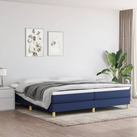 Vidaxl – Cadre de lit à ressorts bleu 200x200 cm – Tissu 100% polyester – Pieds robustes pour stabilité – Lattes en contreplaqué pour soutien