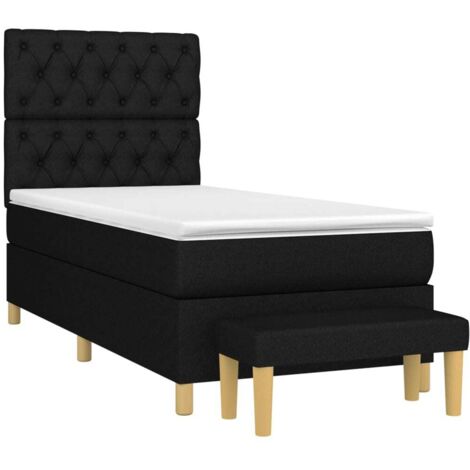 Lit à sommier tapissier et matelas Noir 80x200 cm Tissu (1/5)