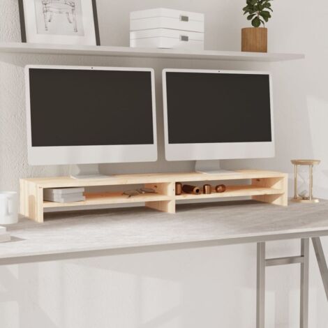 Vidaxl – Support de moniteur en bois de pin massif 100x24x13 cm – Réduit la tension cervicale – Avec étagères de rangement intégrées