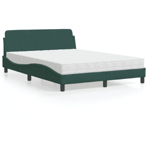 vidaXL Lit avec matelas Dover vert foncé 140x200 cm velours (1/5)