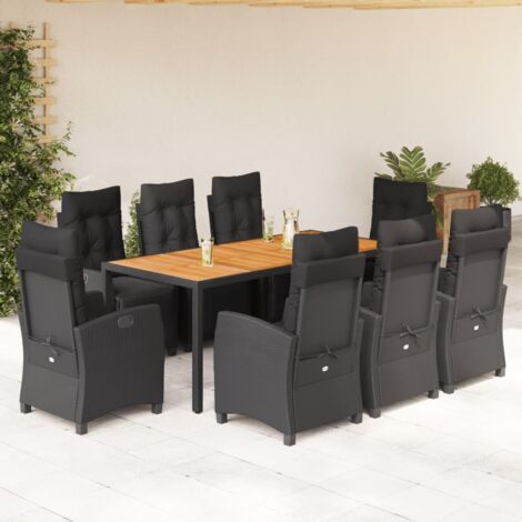 vidaXL Ensemble à manger de jardin 9pcs coussins noir résine tressée (1/5)