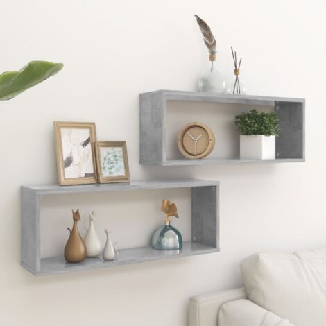Vidaxl – Lot de 2 étagères murales flottantes 60x15x23 cm – Gris béton – Aggloméré – Charge maximale 40 kg – Montage invisible
