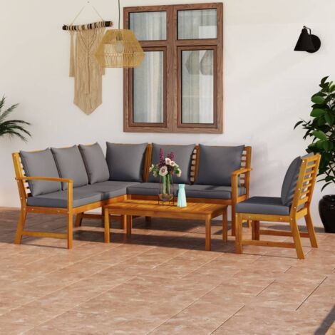 Salon de jardin 5 pcs avec coussin Bois d'acacia solide vidaXL (1/5)