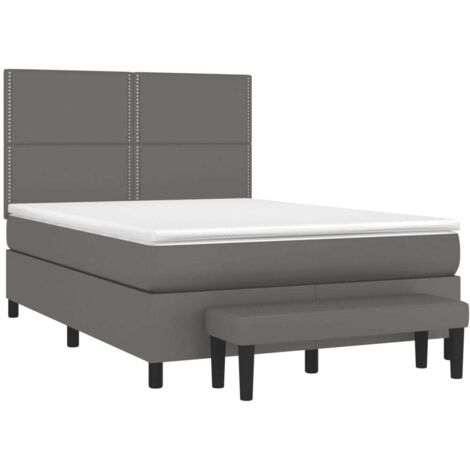 vidaXL Sommier à lattes de lit avec matelas Gris 140x190 cm Similicuir (1/5)