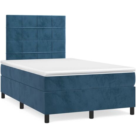 vidaXL Sommier à lattes de lit et matelas bleu foncé 120x190cm velours (1/5)