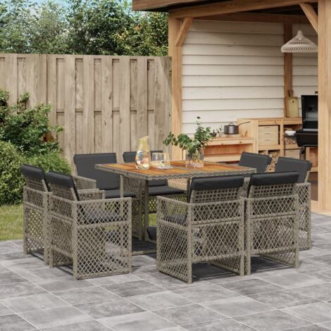 vidaXL Ensemble à manger de jardin 9 pcs coussins gris résine tressée