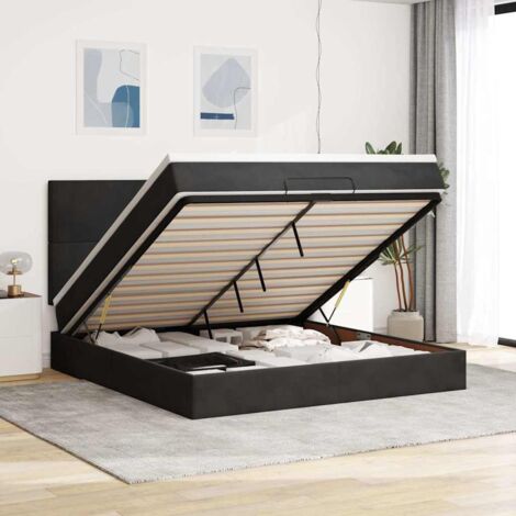 VidaXL Cadre de lit ottoman avec matelas noir 160x200 cm velours (1/5)