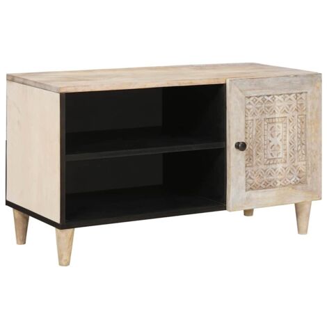 Meuble TV Blanc 80 x 33 x 46 cm bois de manguier massif vidaXL (1/5)