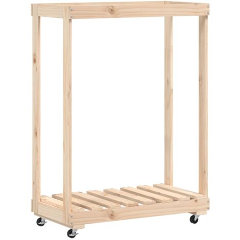 Vidaxl – Porte-bûches avec roulettes 76,5x40x108 cm en bois massif de pin – Rangement optimal pour bois de chauffage – Circulation d'air améliorée (1/6)