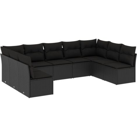 vidaXL Salon de jardin 9 pcs avec coussins noir résine tressée (1/3)
