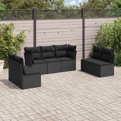 Salon de jardin 7 pcs avec coussins noir résine tressée vidaXL (1/3)