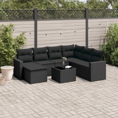 Salon de jardin 8 pcs avec coussins noir résine tressée vidaXL (1/3)