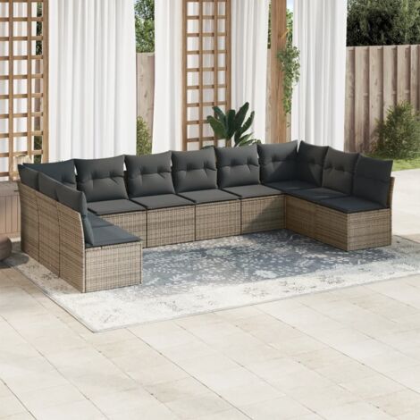 Salon de jardin avec coussins 10 pcs gris résine tressée vidaXL (1/3)