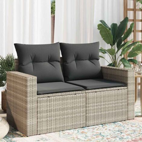 vidaXL Garden Sofa with Cushions 2-Seater Light Grey Poly Rattan