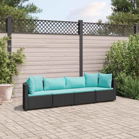 vidaXL Salon de jardin 4 pcs avec coussins noir résine tressée (1/5)