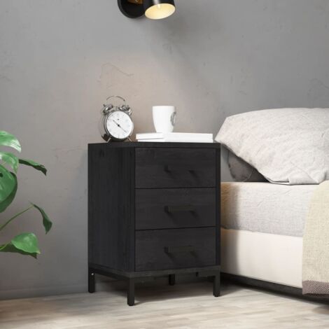 vidaXL Table de chevet Noir 40x30x55 cm Bois de pin massif (1/5)