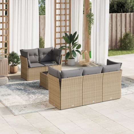 Salon de jardin avec coussins 6 pcs beige résine tressée vidaXL (1/3)