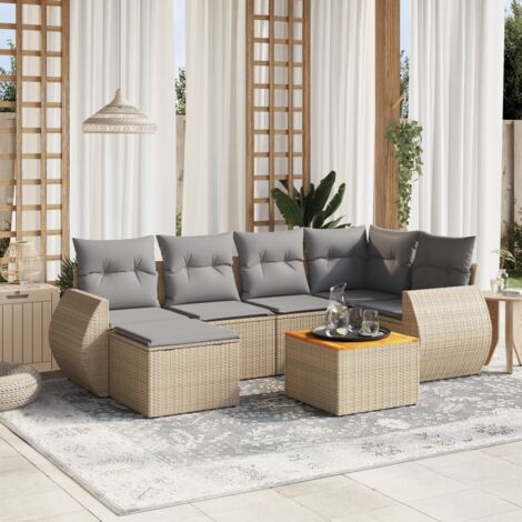 Salon de jardin avec coussins 7 pcs beige résine tressée vidaXL (1/3)