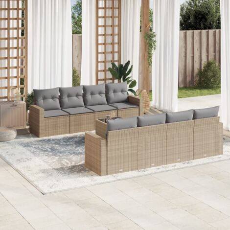 Salon de jardin avec coussins 9 pcs beige résine tressée vidaXL (1/3)