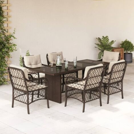 vidaXL Ensemble à manger de jardin et coussins 7 pcs marron rotin (1/5)