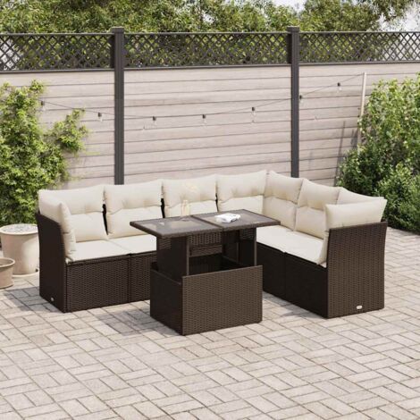 vidaXL Salon de jardin avec coussins 7 pcs marron résine tressée (1/5)