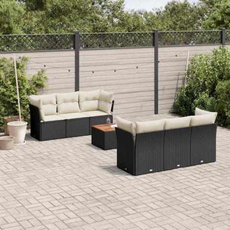 Salon de jardin 7 pcs avec coussins noir résine tressée vidaXL (1/5)