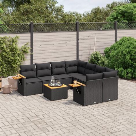 vidaXL Salon de jardin 9 pcs avec coussins noir résine tressée (1/3)