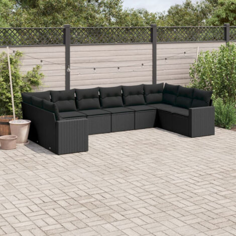 vidaXL Salon de jardin 10 pcs avec coussins noir résine tressée (1/4)