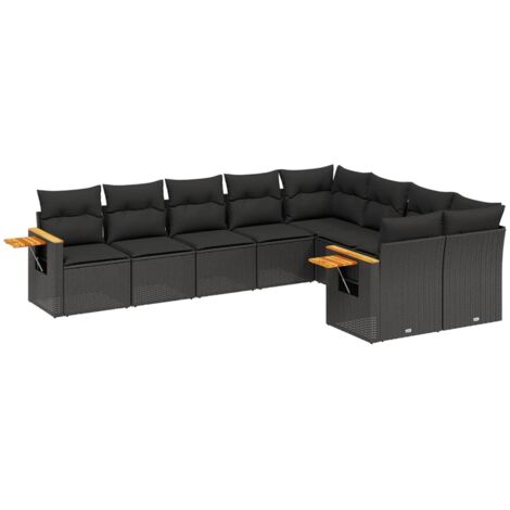 vidaXL Salon de jardin 9 pcs avec coussins noir résine tressée (1/5)